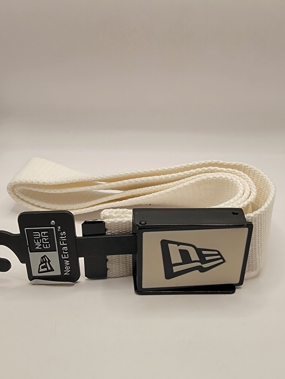 New Era White Webbing Belt with Black Logo Buckle
